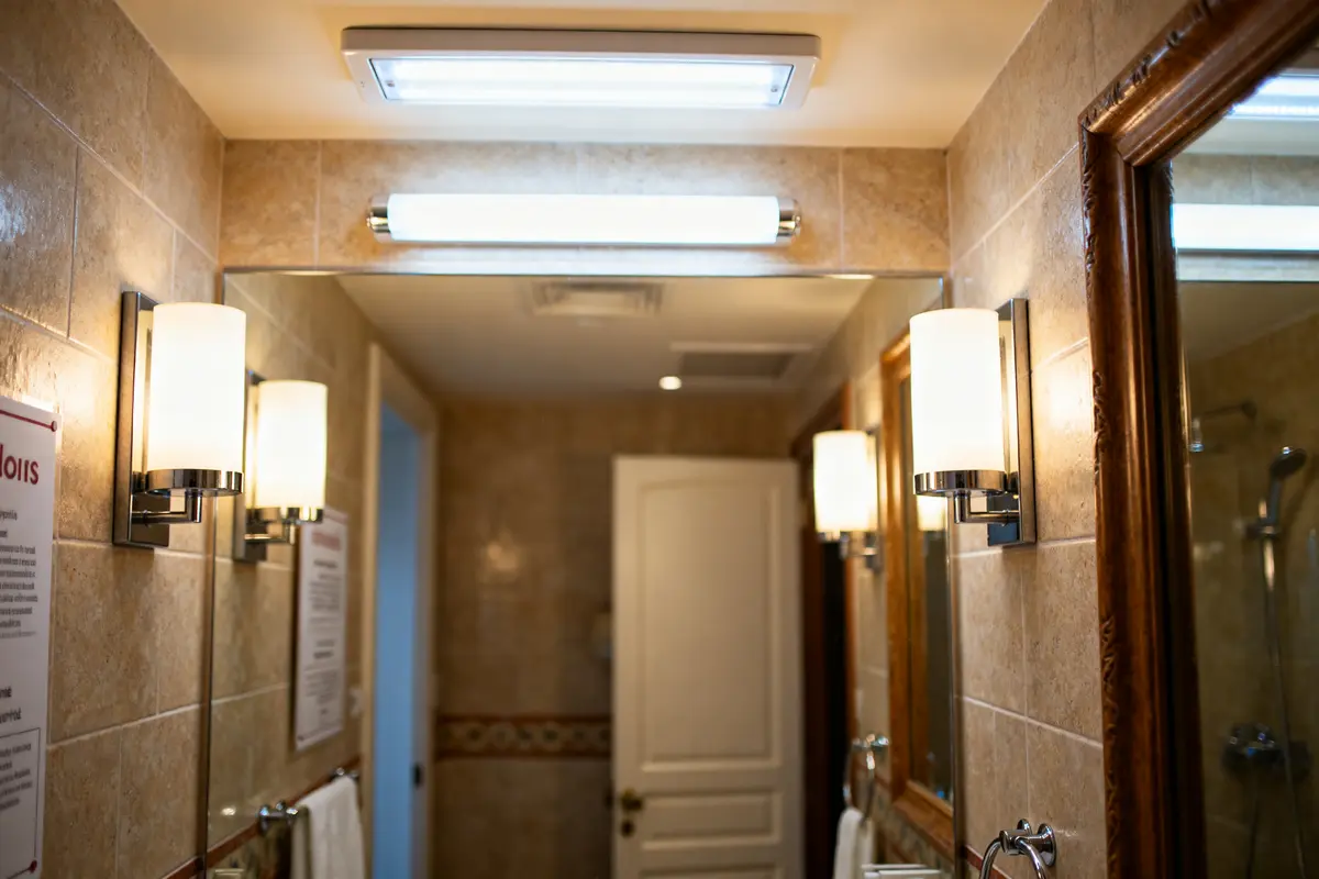 Éclairage moderne au-dessus du miroir : idée de luminaire pour salle de bain élégante et pratique