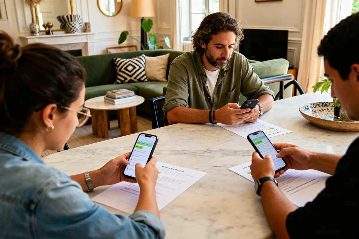 Personnes utilisant smartphone pour Test de style sur c-moi-qui-decore.fr dans salon moderne