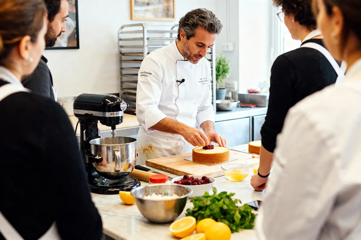 Chef enseignant cours de pâtisserie à Paris, inspiré par Cyril Lignac pour des élèves
