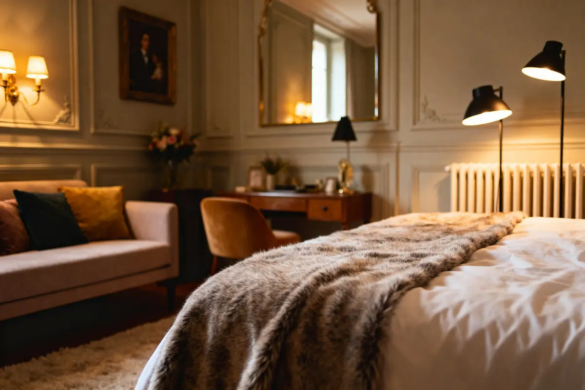Chambre romantique avec lit élégant et décoration raffinée pour Love Room chaleureuse et accueillante