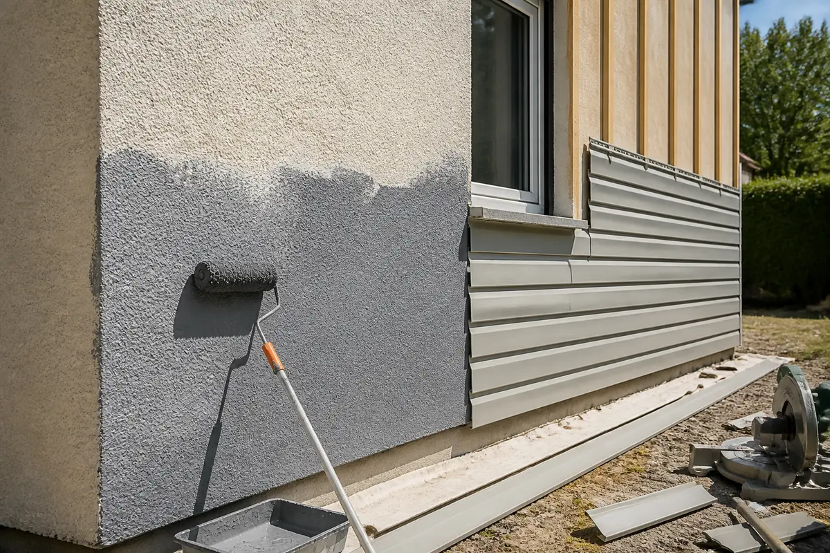 Peinture grise sur mur extérieur pour habiller un mur extérieur à moindre coût