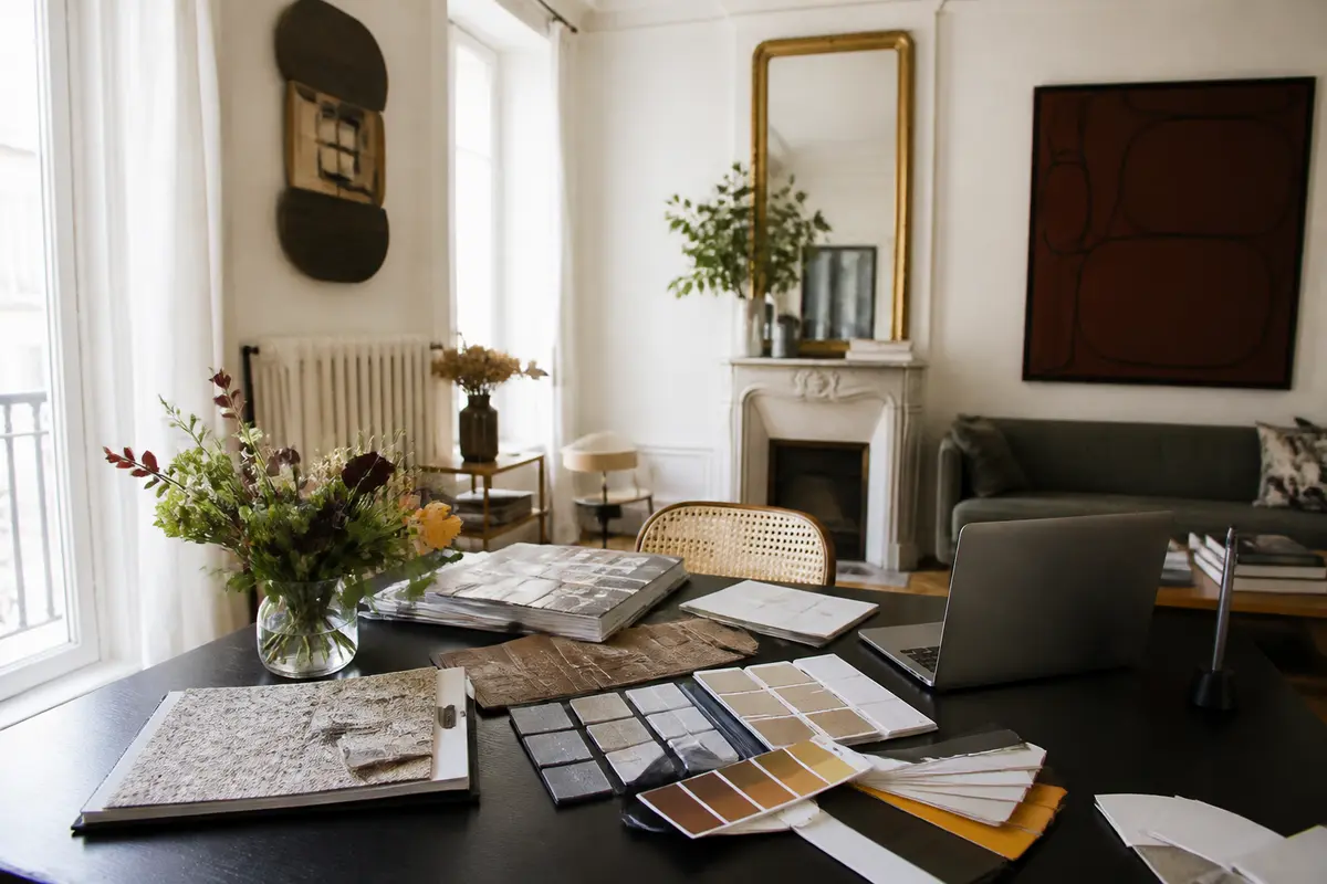 Décoration intérieure élégante à Paris avec échantillons de couleurs sur lestylechezsoi.fr